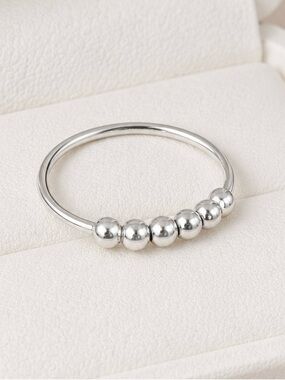 Sterling Silver Anxiety Beaded Stackable Ring - Silver